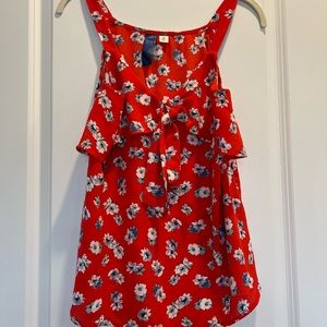 Blue Rain Red Floral Tank Top, Size XS